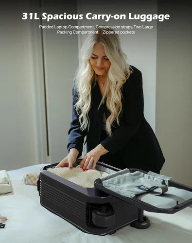 Vista 8 de Smart Equipaje manejable equipaje de mano con ruedas enrollables, 22 x 14 x 9-TSA, carcasa rígida de 22 pulgadas aprobada por aerolíneas, maleta