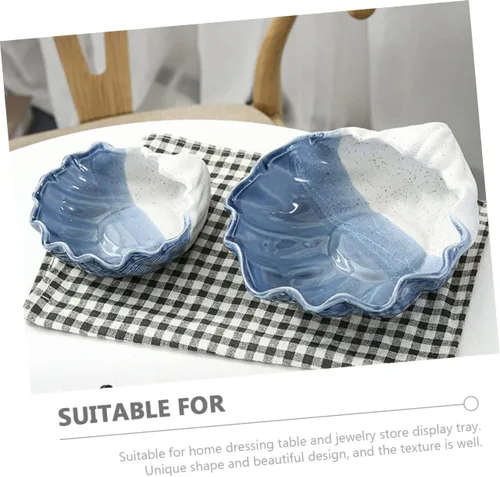 Vista 9 de Angoily 2pcs Jewelry Tray Desk Organizers Jewelry Storage Tray Earring Holder Ocean Theme Plate Storage Plate Shell Shaped Storage Tray Decorative