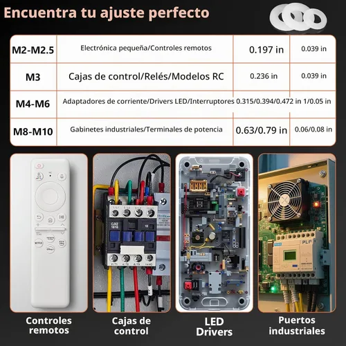Vista 6 de Kit de surtido de 1205 arandelas planas de nailon - M2 M2.5 M3 M4 M5 M6 M8 M10 arandelas planas para tornillos y pernos - Arandelas de plástico White