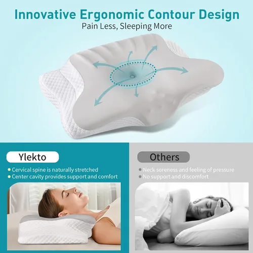 Vista 3 de Almohada cervical para el cuello para aliviar el dolor, almohadas ergonómicas de espuma viscoelástica para dormir, almohada refrescante para dormir