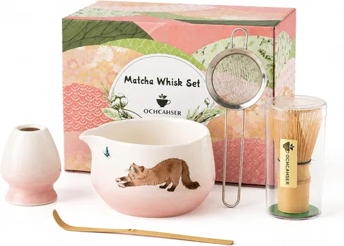 Vista 8 de Juego de matcha con patrón de perro, juego de batidor japonés de matcha incluye cuenco de matcha con boquilla, soporte para batidor, batidor