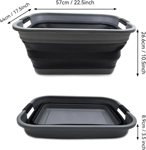 Vista 4 de SAMMART Cesta plegable de plástico para la ropa sucia de 41 L (10.8 galones) - Contenedor/organizador plegable - Tina de lavado portátil, capacidad