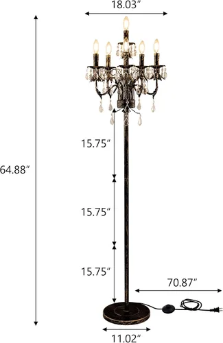 Vista 2 de Lámpara de pie de bronce Wellmet para esquina de sala de estar, lámpara de pie de granja de 6 luces, lámpara de pie alta de cristal con interruptor