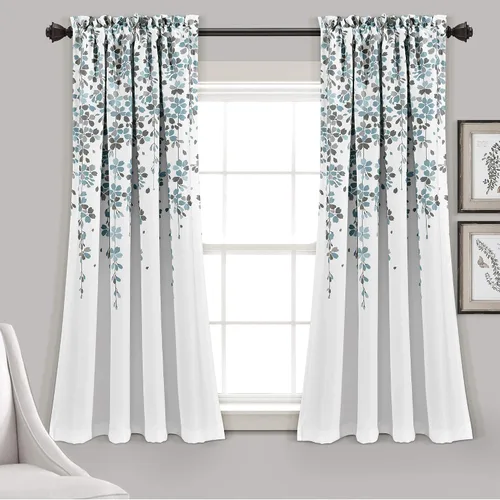 Vista 18 de Lush Decor Cenefa para ventana con flores que lloran, filtro de luz, azul y gris