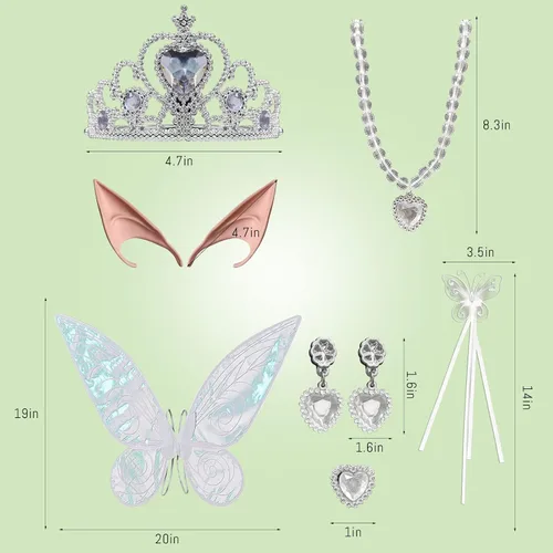 Vista 3 de Conjunto de disfraz de alas de mariposa con alas de ángel brillante y bonitas orejas de elfo para Halloween fiesta de cosplay para niños niñas