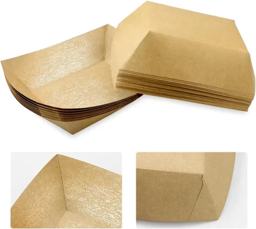 Vista 8 de Oomcu Paquete de 100 bandejas de papel resistentes de 3 libras, botes desechables de papel kraft marrón para aperitivos de fiesta, nachos, perros
