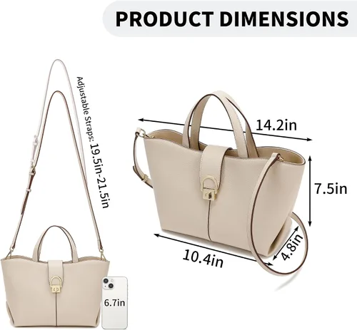 Vista 5 de Bolso cruzado de cuero con asa superior, bolso de mano para mujer, con asa superior y correa ajustable
