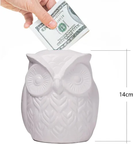 Vista 5 de Estatua de búho, estatua de animal, decoración moderna, escultura, regalo para escritorio, estantería, mesa de oficina, cerámica, 5.5 pulgadas