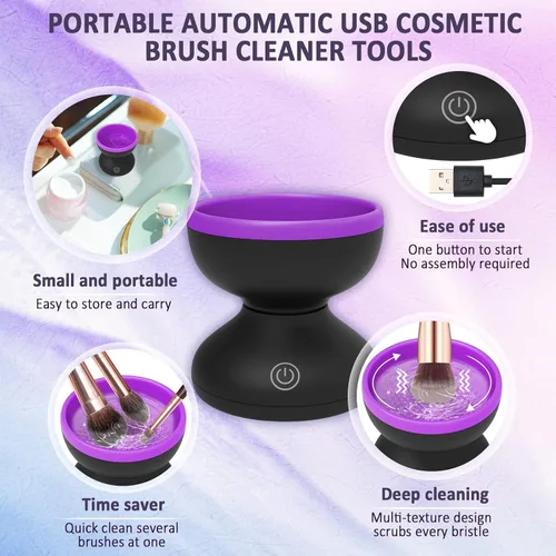 Vista 4 de Catcan Limpiador de brochas de maquillaje eléctrico - Máquina limpiadora automática de cepillos cosméticos USB para brochas de maquillaje de belleza