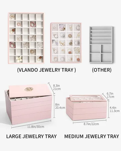 Vista 6 de Vlando Bandeja de joyería organizadora de joyas para cajón, organizador de joyas, organizador de cajones, organizador de joyas apilable, bandejas
