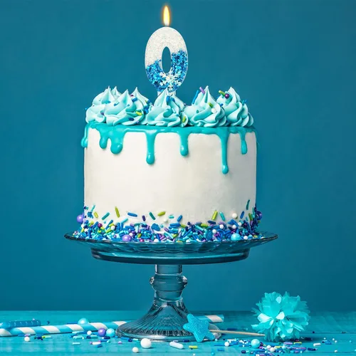 Vista 4 de Velas de cumpleaños con temática de nieve, suministros de fiesta de cumpleaños de invierno, decoración de pastel número 0 de 2.76 pulgadas (número 0)