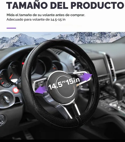 Vista 2 de Funda para volante, accesorios de automóvil, fundas de cuero de microfibra para volante de automóvil, protector universal de 15 pulgadas
