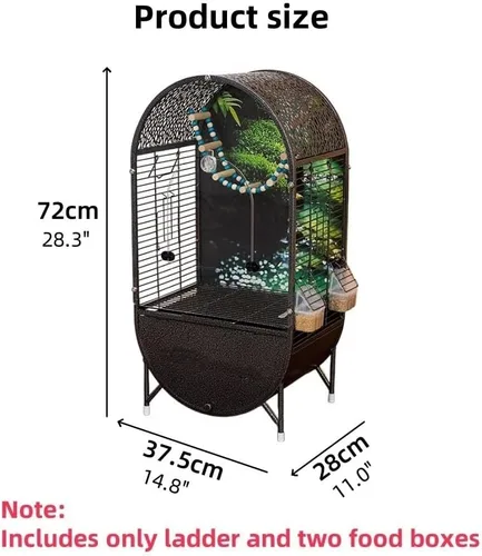 Vista 2 de DomeTop - Jaula para loros de hierro forjado, jaula para loros interiores, pajarero con puerta transparente, para loros pequeños, periquitos