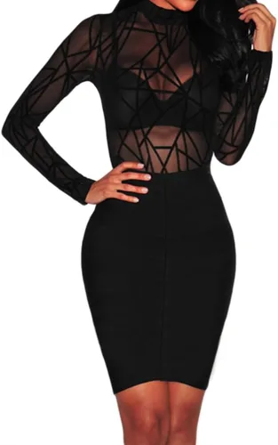 Vista 3 de BarbedRose Body sexy de manga larga de terciopelo geométrico para mujer