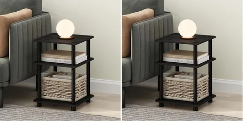 Vista 8 de Furinno Turn-N-Tube Mesa auxiliar, mesa auxiliar moderna cuadrada de 3 niveles con estante abierto, mesita de noche, mesa de noche, fácil montaje