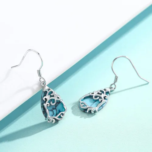 Vista 2 de Turquoise Dangle Earrings,S925 Sterling silver Tree of Life Turquoise Teardrop Earrings for women Girls,Family Tree Jewelry