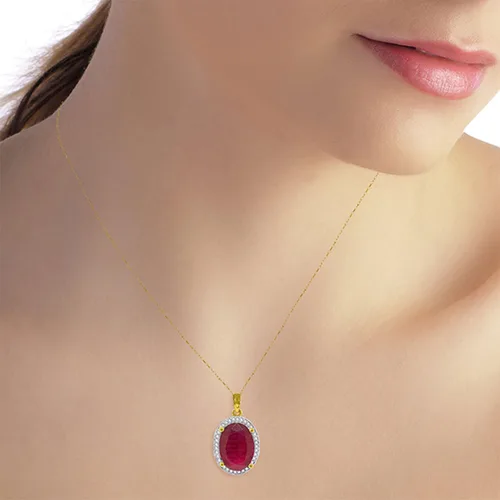 Vista 3 de Galaxy Gold GG Collar de oro macizo de 14 quilates de 7.93 quilates con forma ovalada de diamantes de rubí, Metal, Rubí