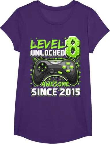 Vista 56 de Level 8 Unlocked Awesome 2015 Video Game 8th Birthday Boy T-Shirt, Negro