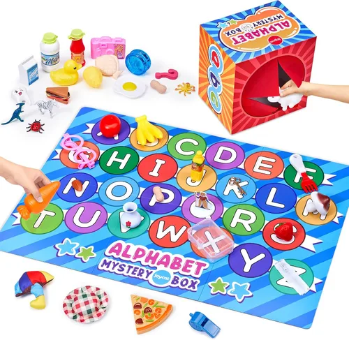 Vista 7 de JoyCat Caja misteriosa del alfabeto para niños, 26 piezas de clasificación de letras a juego, actividades, sonidos de letras, juguetes