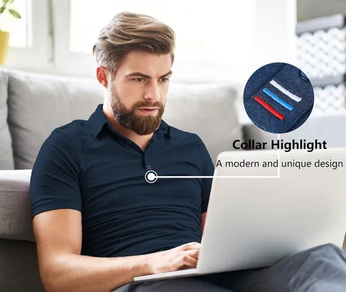 Vista 3 de V VALANCH Polo de golf de manga corta para hombre, estilo casual, con cuello que absorbe la humedad