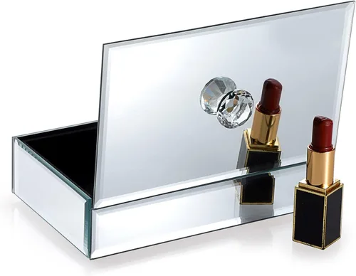 Vista 8 de Hipiwe Joyero con superficie de espejo de cristal, caja de almacenamiento para anillos, aretes, collares, pulseras, organizador de tesoros, caja