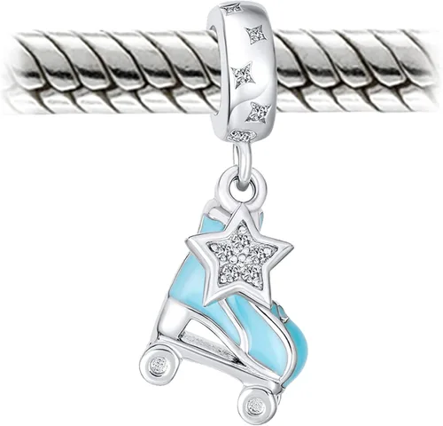 Vista 3 de Patines deportivos con diseño de estrella colgante, color azul, se adapta a pulseras europeas con dijes para mujeres y adolescentes esmaltados