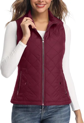 Vista 22 de LONGKING Chaleco de mujer, cuello alto, ligero, con cremallera, acolchado para mujer Rosa