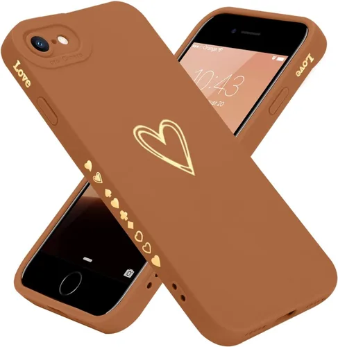 Vista 14 de Teageo - Funda bonita para iPhone SE 2022, SE 2020, iPhone 7, iPhone 8, beige For Women Girls, Luxury Heart Phone Case