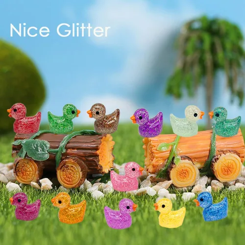 Vista 5 de 120 piezas de mini patos de resina con purpurina en miniatura, pequeños patos para bricolaje, jardín, acuario, casa de muñecas, adorno