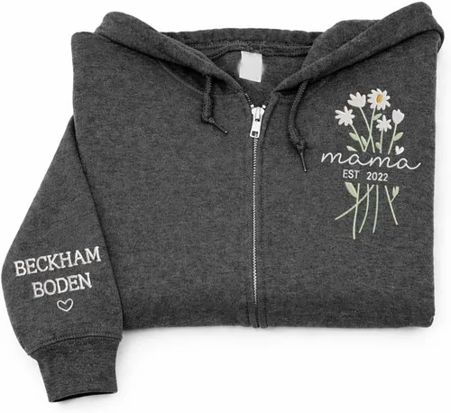 Vista 21 de NAZENTI Personalized Flower Sweatshirt for Women, Embroidered Grandma Gift G08.