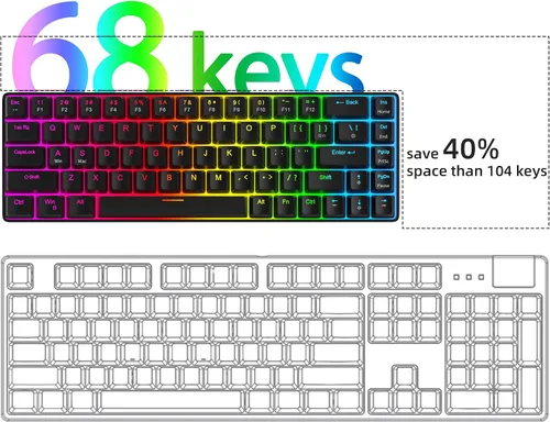 Vista 7 de MageGee Teclado para juegos de disparo rápido 60%, interruptor magnético de efecto Hall, punto de actuación ajustable, teclado con cable Negro