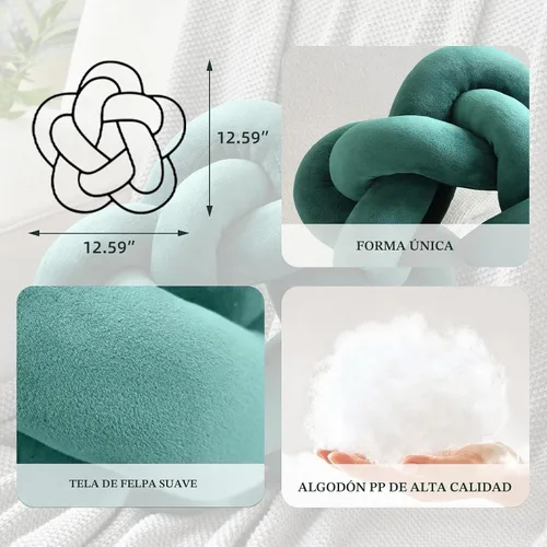 Vista 2 de Almohada de felpa con nudo hecha a mano, almohada de estrella anudada suave para sofá, cojín lumbar, cojín de estrella de relleno para el hogar