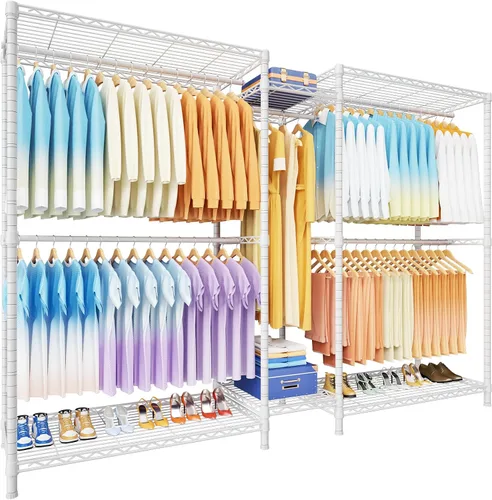 Vista 8 de Ulif E12 Max - Perchero independiente resistente con estantes, sistema de almacenamiento de ropa de metal para colgar ropa, 83 pulgadas de ancho x