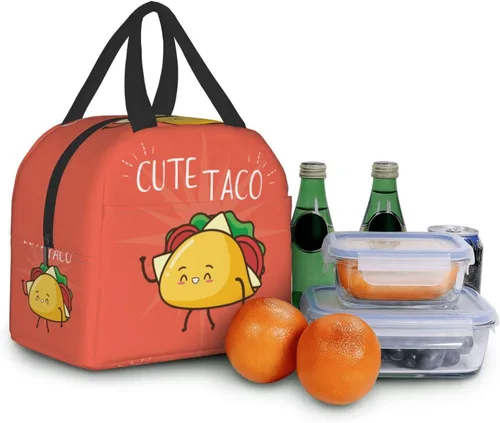 Vista 8 de Lonchera Kawaii de comida rápida con diseño de taco, reutilizable, para viajes, picnic, compras, trabajo, contenedor de alimentos para mujeres