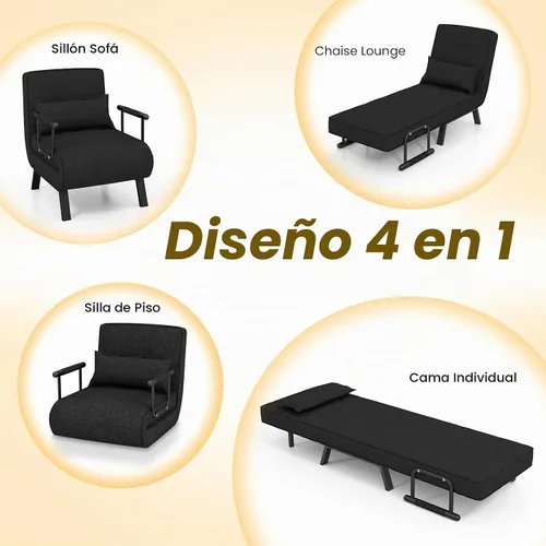 Vista 6 de HOMGX - Sofá cama convertible 4 en 1, reclinable, con respaldo de 6 posiciones ajustables, sofá cama plegable con esponja de alta elasticidad, ideal