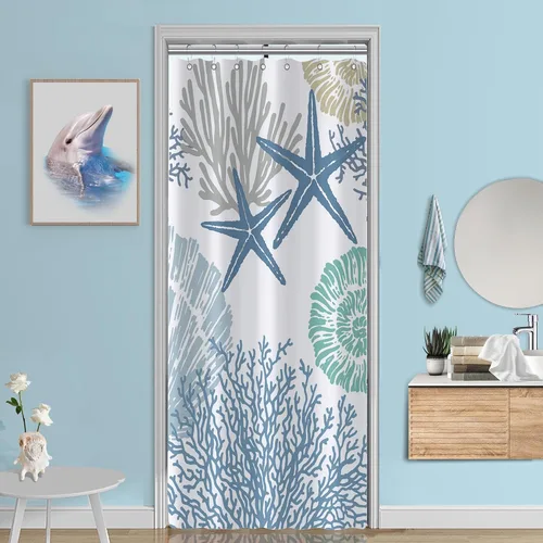 Vista 10 de Tritard Cortina de ducha pequeña de 36 x 72 pulgadas, tamaño medio, cortinas de ducha de tela impermeable náutica costera para baño, cortina de baño