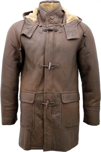 Vista 2 de Infinity Abrigo de piel de oveja marrón con capucha desmontable para hombre