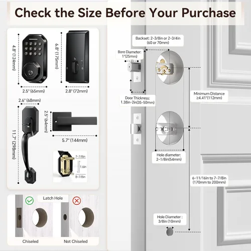 Vista 7 de Ulecoce Cerradura de puerta inteligente WiFi para puerta delantera, cerradura de puerta de entrada sin llave con control de aplicación, juego