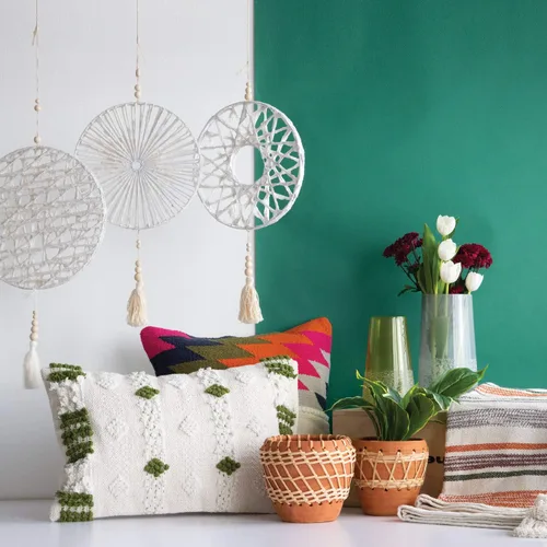 Vista 3 de Foreside Home & Garden - Manta de algodón tejida a mano multicolor de 50 x 60 pulgadas con borlas atadas a mano