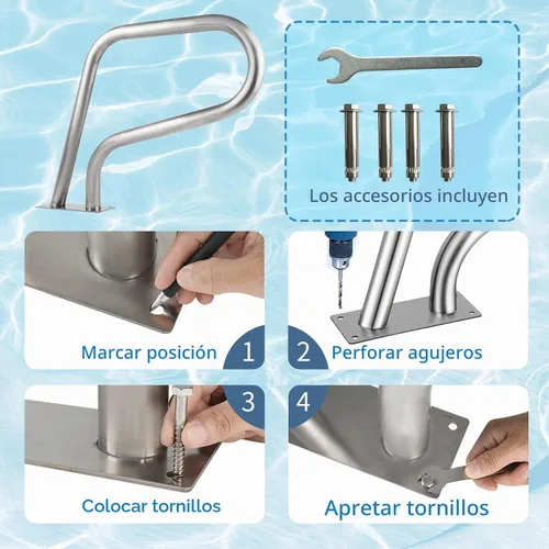 Vista 6 de 304SS Pasamanos de piscina con cubierta azul antideslizante - Barandilla de piscina enterrada de 30 x 22 pulgadas