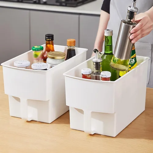 Vista 3 de Contenedores de almacenamiento para gabinete de cocina con asa, organizador apilable de plástico, organizador de almacenamiento de alimentos