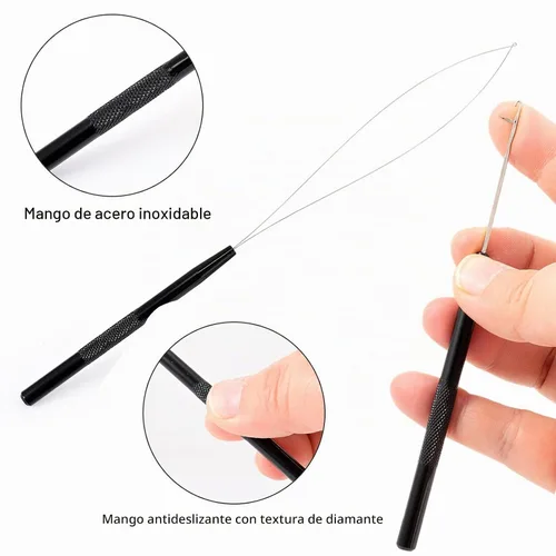Vista 8 de Gomake Microlinks - Kit de extensiones de cabello, alicates para cerrar y quitar extensiones de cabello, gancho para tirar de microcuentas y Negro