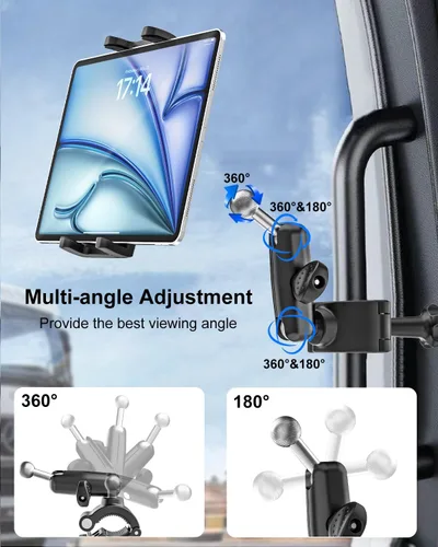 Vista 5 de Soporte para tablet con mango de agarre para camiones/automóvil, abrazadera de montaje de tableta de brazo de metal a prueba de golpes para tractor