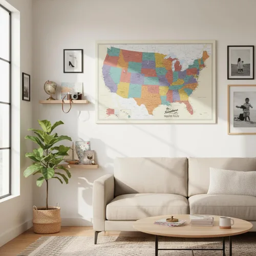 Vista 7 de Lienzo - Mapa de viaje personalizado de Tan Oceans USA con marco negro Marrón (Rustic Brown)