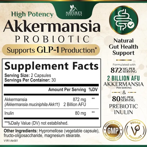 Vista 2 de Akkermansia Suplemento para la salud intestinal - Probiótico Akkermansia prémium con fibra prebiótica - Akkermansia Muciniphila 2 mil millones