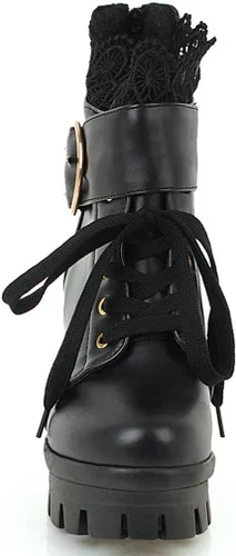 Vista 3 de Parisuit Botas de tobillo de plataforma gruesa para mujer con cordones y tacón alto