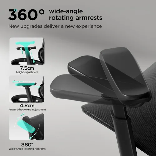 Vista 12 de Hbada P2 Silla de oficina ergonómica con soporte lumbar 3D, sillas de malla con brazos de rotación 3D de 360°, reposacabezas 3D y asiento cómodo