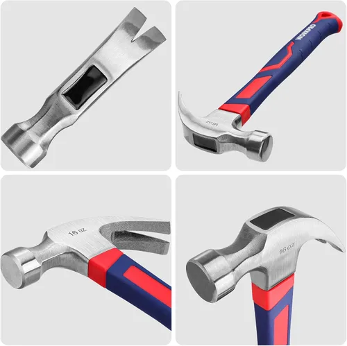 Vista 4 de WORKPRO Juego de martillos de garra de 2 piezas, 8 oz Mini Compacto y 16 oz de Fibra de Vidrio de Uso General, mango antideslizante suave y cabezal