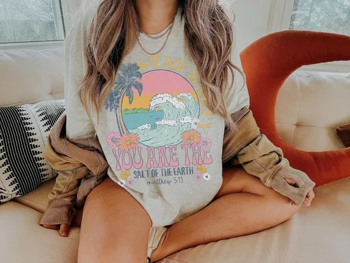 Vista 5 de Stay Salty Shirt - Christian Bible Verse T Shirt You Are The Salt Of The Earth Tank Top Summer Beach Faith Based Tee Gift For Women Men Hoodie