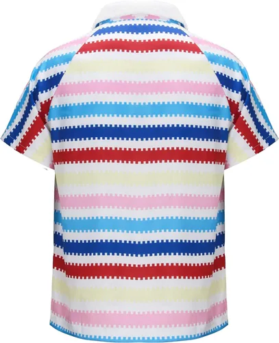 Vista 5 de Allan - Camisa de disfraz a rayas para adultos, para hombre, diseño de arco iris, playa, hawaiana, Halloween, cosplay, camisa de manga corta